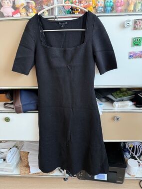 COS Black Square-Neck Short-Sleeve Midi Dress